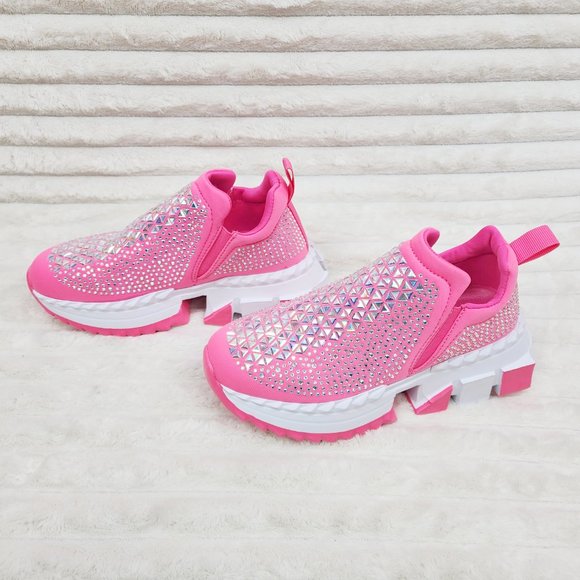 Presto Light Weight Slip on Pretty Pink Rhinestone Sneakers - Running Shoes - Picture 7 of 14